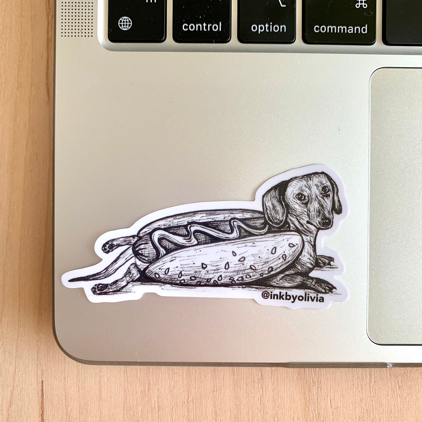 Cute dachshund dog dressed as a hotdog, playful and fun design.