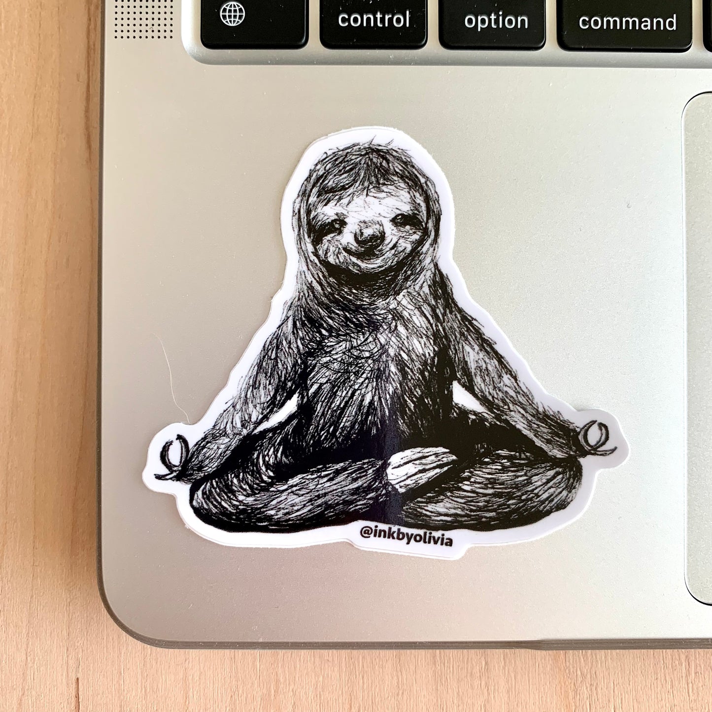 Zen sloth in a meditative pose, surrounded by calming elements, serene and peaceful design.