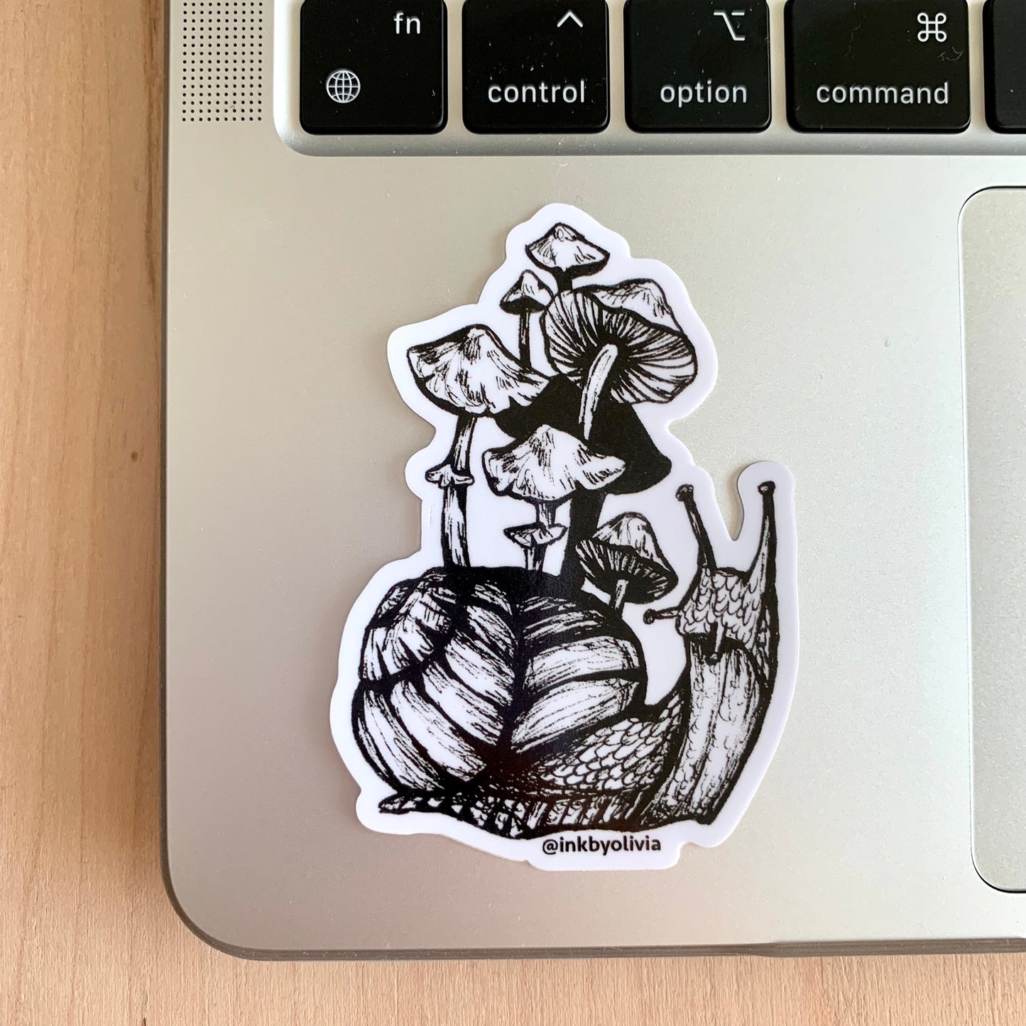 Snail with a mushroom shell, whimsical fungi-inspired design.