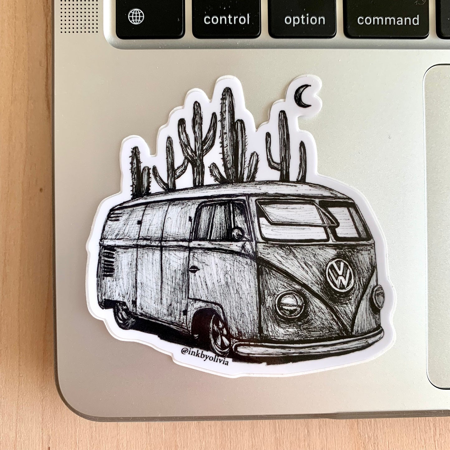 VW bus with cactuses on the roof, nature-inspired and adventurous design.