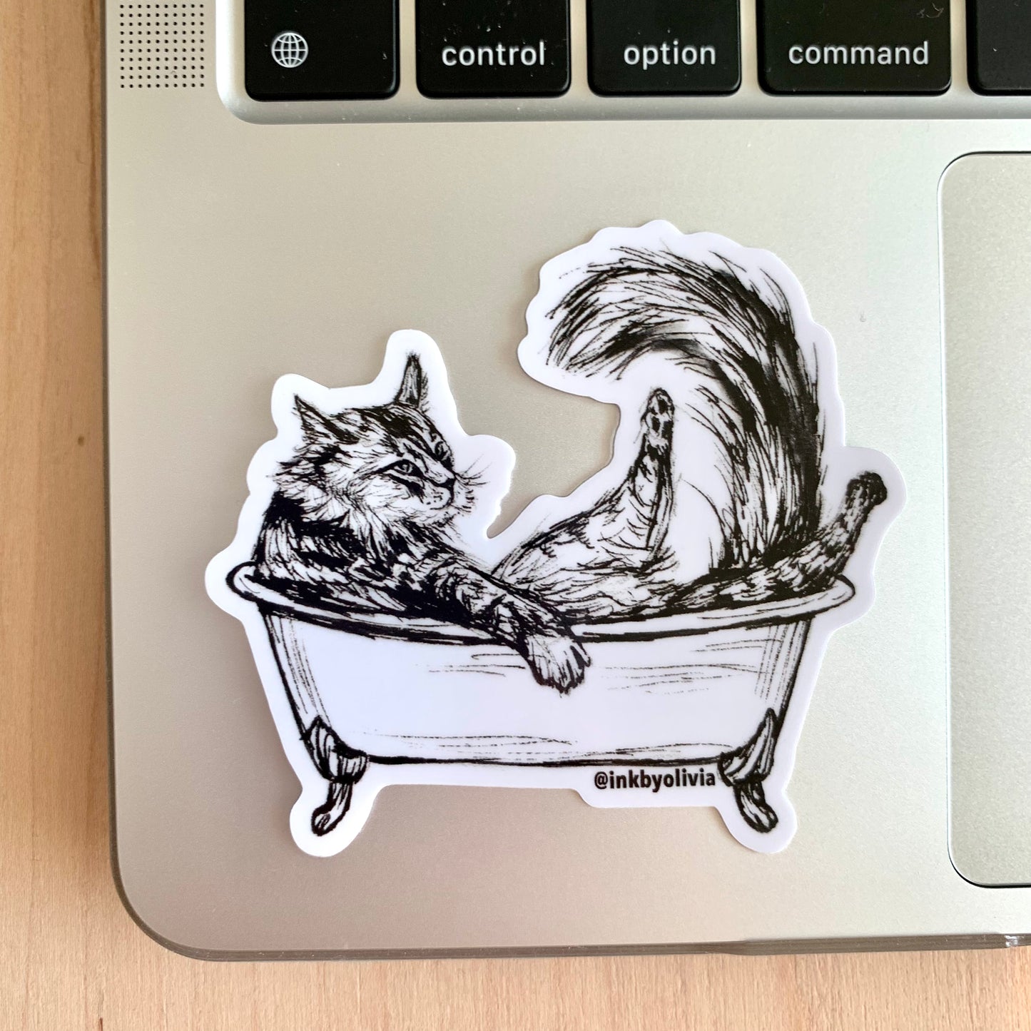 Maine Coon cat soaking in a bathtub with bubbles, a playful and detailed design.